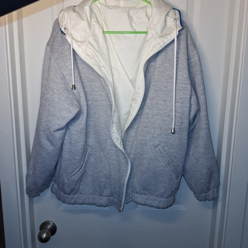 White Reversible Hooded Jacket Coat Medium Large
